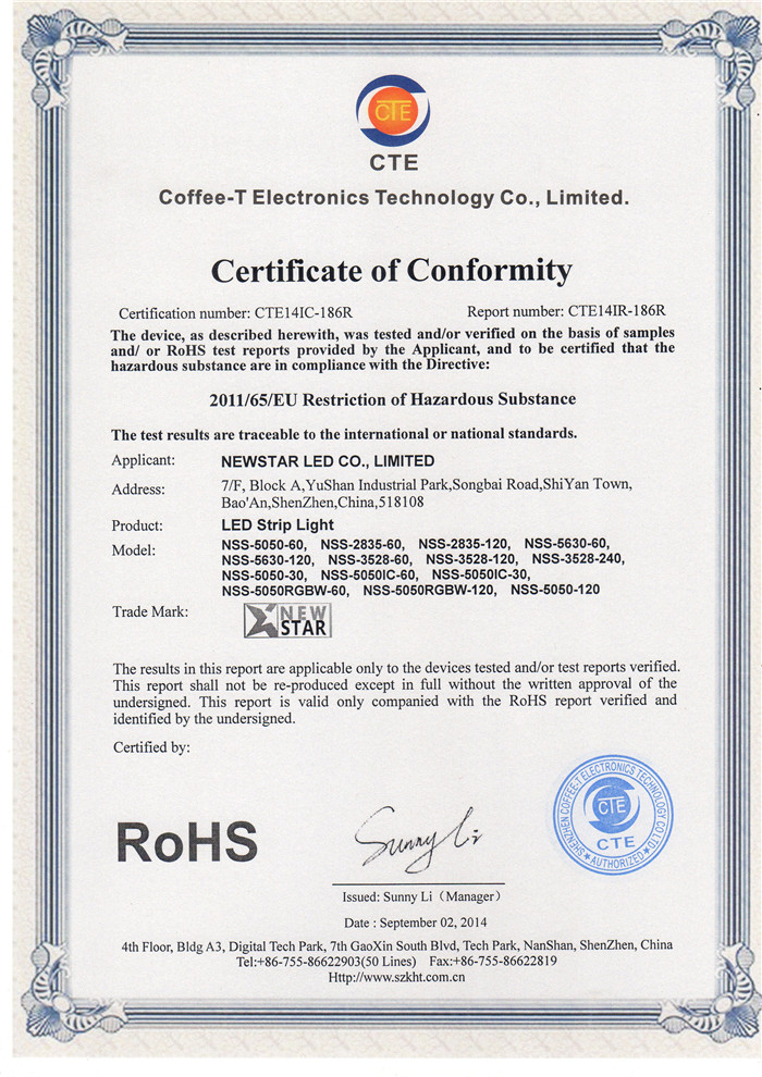 LED Strip Light RoHs Certificate